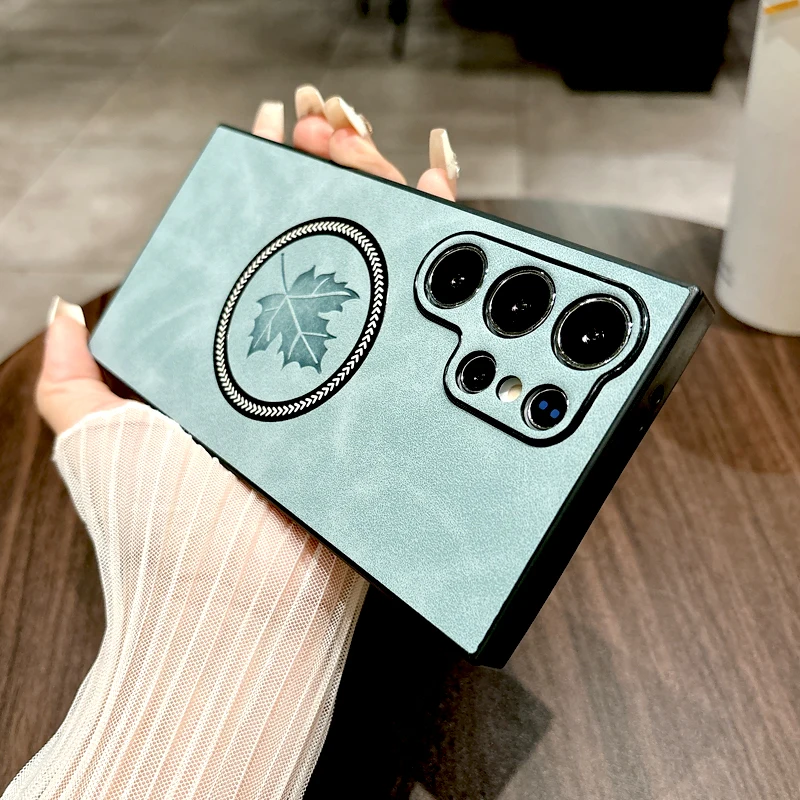 Vintage-Style Leather Phone Case with Magnetic Charging Compatibility