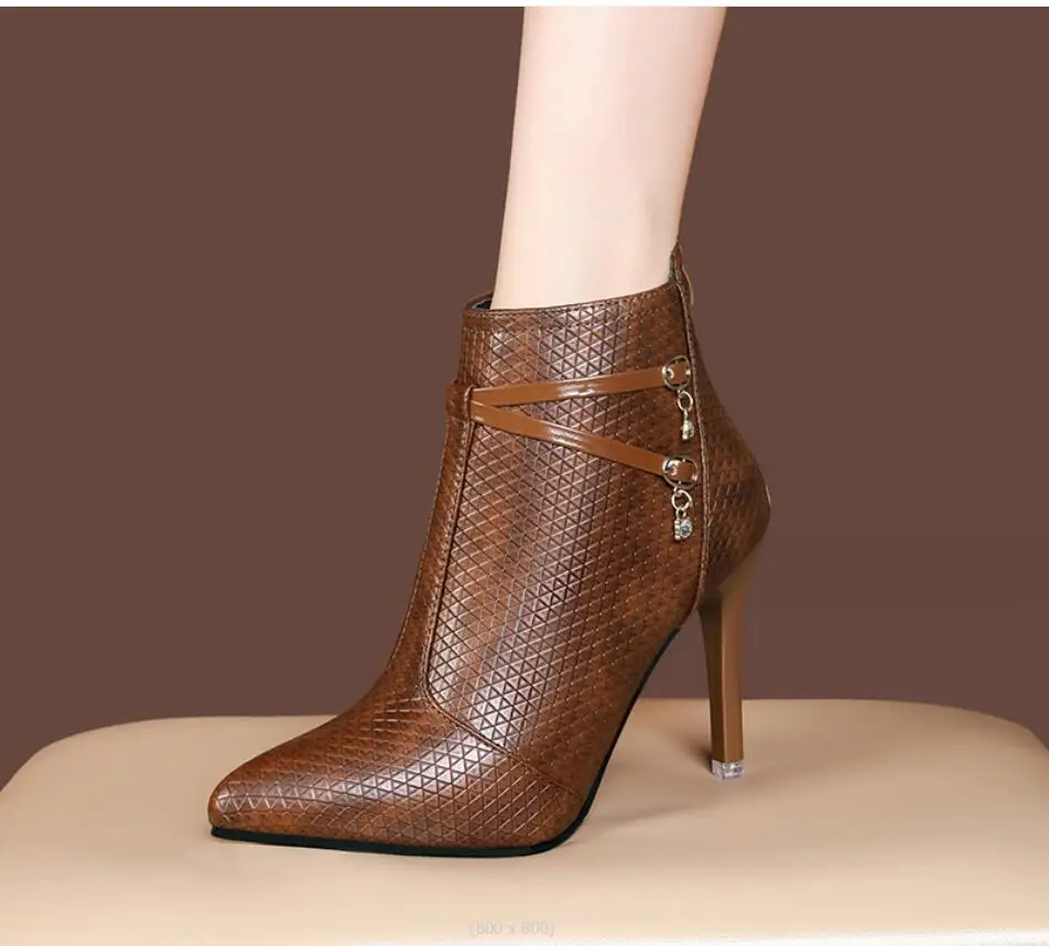 Sexy Woman Ankle Boots Fashion Slender pointed toe Ladies Elegant Thick Bottom Short Boots Black Autumn Winter Women's Boots