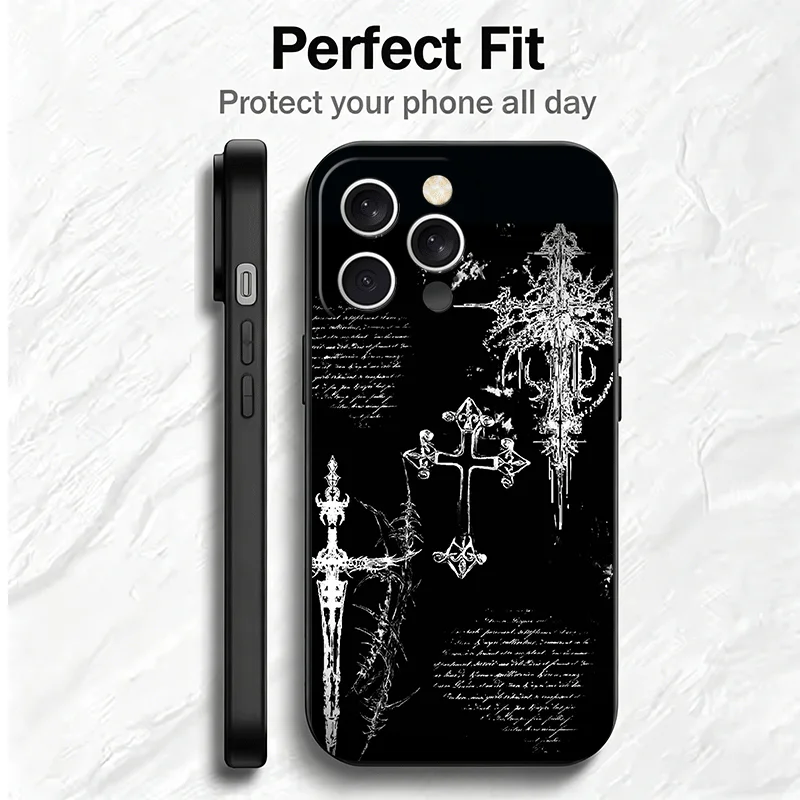 Gothic Cyber Sigil Cross Soft Black Phone Case s Back Cover