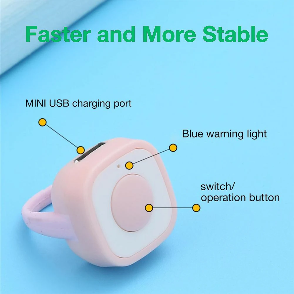 Rechargeable Wireless Bluetooth Shutter Release Button Fingertip Ring Remote Control Self-Timer Phone Selfie Video Controller