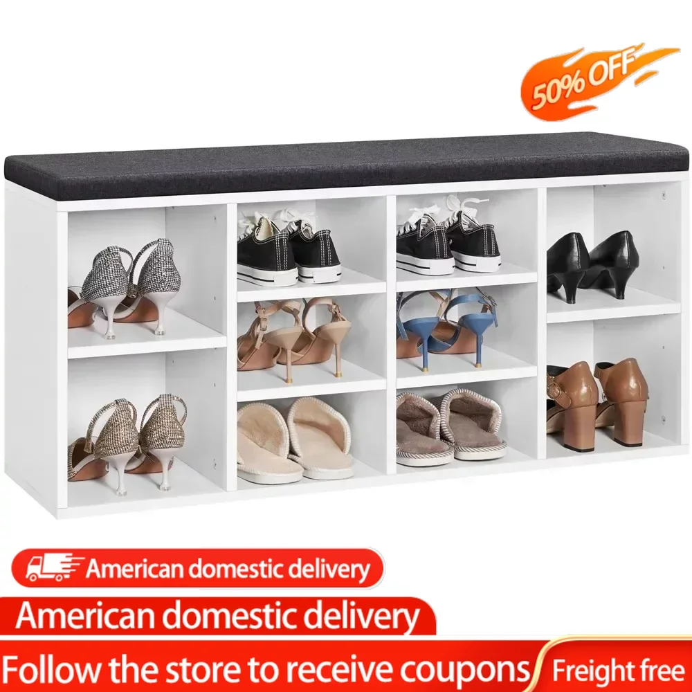 

Foam and Fabric Shoe-shelf Wood Shoes Storage 10 Cubbies Shoe Storage Bench White Freight Free Clothing Wardrobe Home Garden
