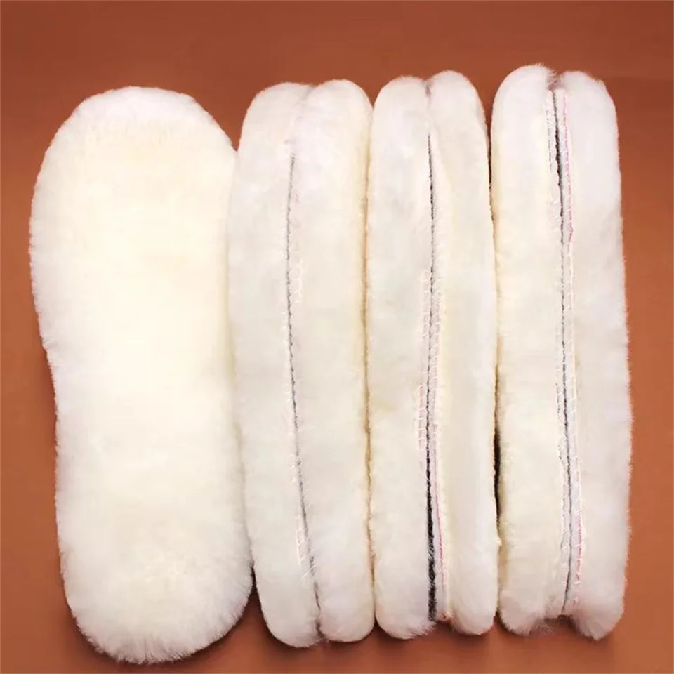 100% Natural Sheepskin Lnsoles Winte Real Fur Wool Insoles Men Women Warm Soft Thick Warm Cashmere Snow Boots Shoe Pad