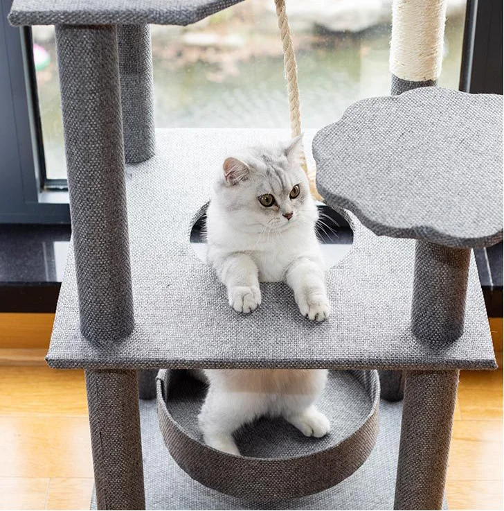 Cat Tree Tower Three Layers With Sisal Scratching Post Pet Furniture 167cm 66 Inch Condo And Wood Platform MDF Plywood OEM/ODM