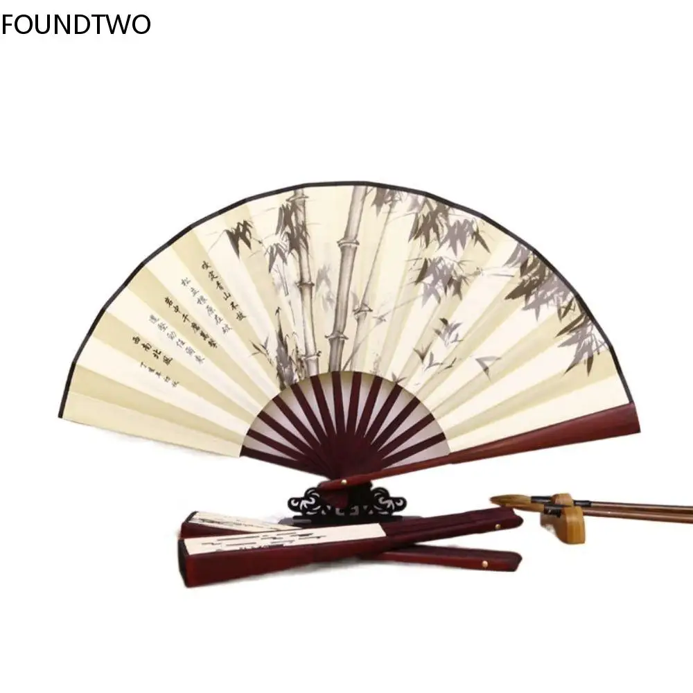 

Folding Fan Chinese Retro Style Big Bamboo Fan Folding Silk Cloth Fan Decorative Portable Dance Wedding Party Favors