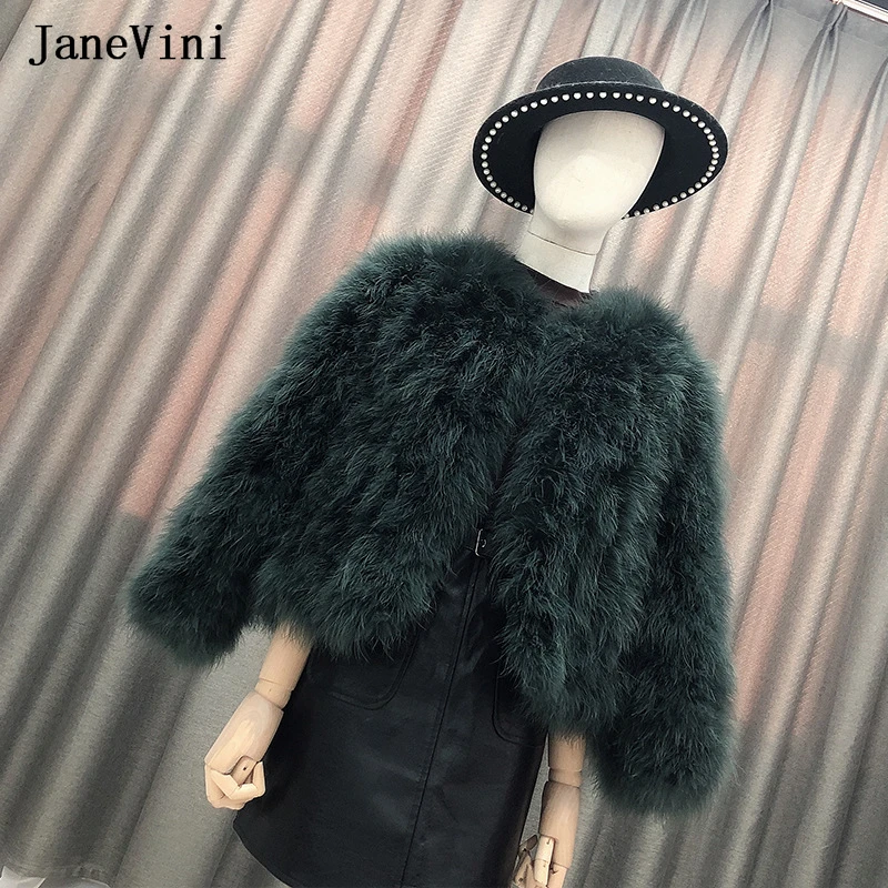 

JaneVini Chic Black Real Feathers Coat Wedding Jackets Women Winter Top Natural Luxury Ostrich Fur Bridal Shrugs Capes Boleros