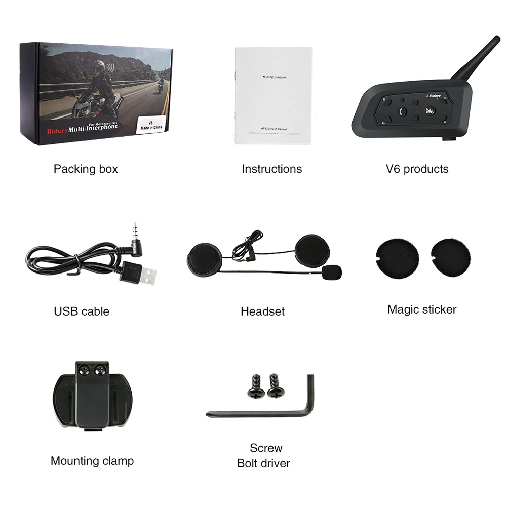 V6 1200M Motorcycle Bluetooth Helmet Intercom Full Duplex for