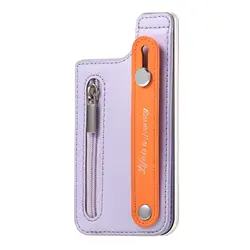 Zipper Card Slot Ultra-Thin Phone Back Wallet Holder (Light purple)