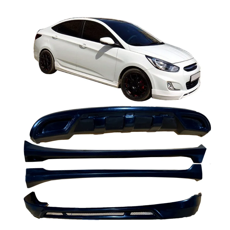 

Auto Body Systems Pp Wide Body Kit Front Bumper Lip, Rear Bumper Lip and Side Skirt For Hyundai accent 2012