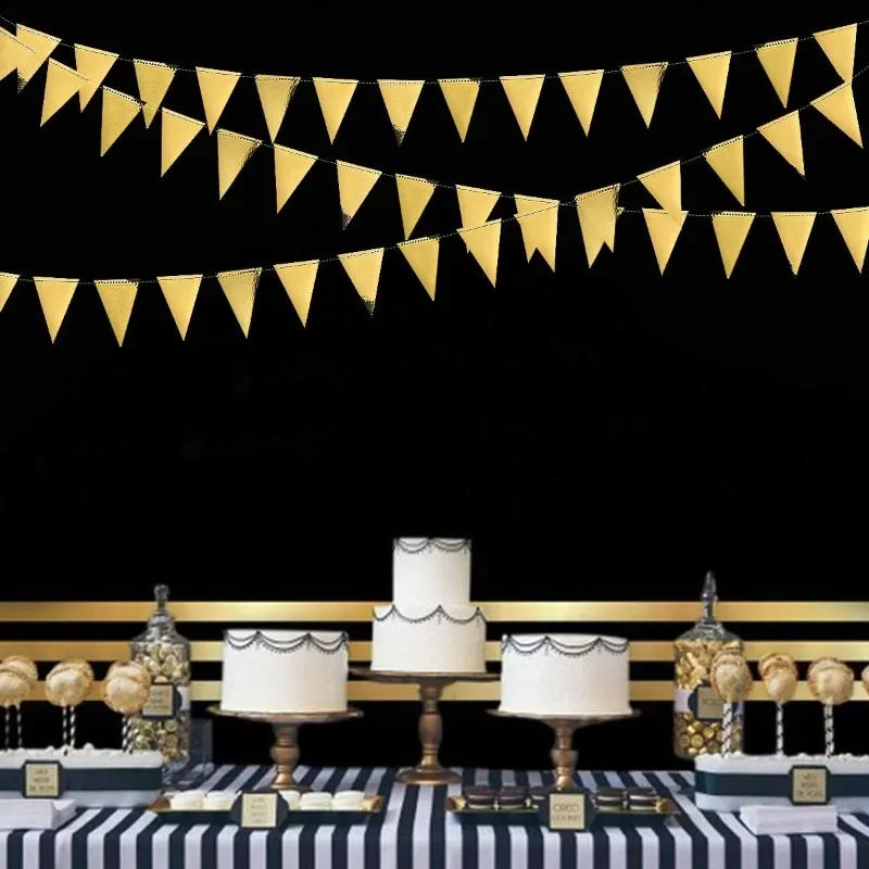 Party Decorations Gold Party Decoration Triangle Flag Banner Paper Garland for Graduation Wedding Bridal Shower Birthday Engagement Party Supplies