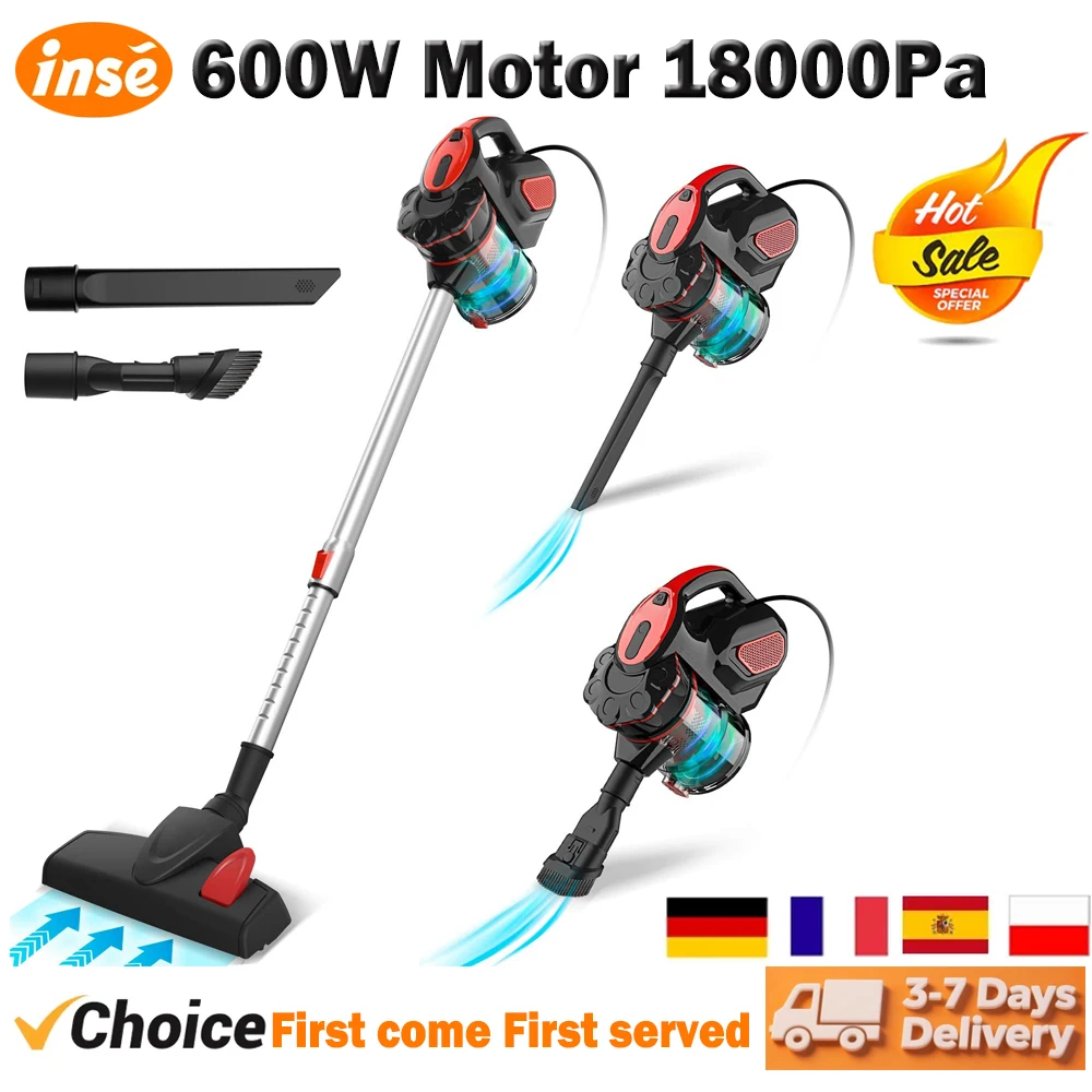 INSE I5 Corded Vacuum Cleaner 600W 18000Pa Powerful 2-in-1 HEPA Filters Handheld Stick Vaccum for Home Carpet Pets Hair Cleaning 1