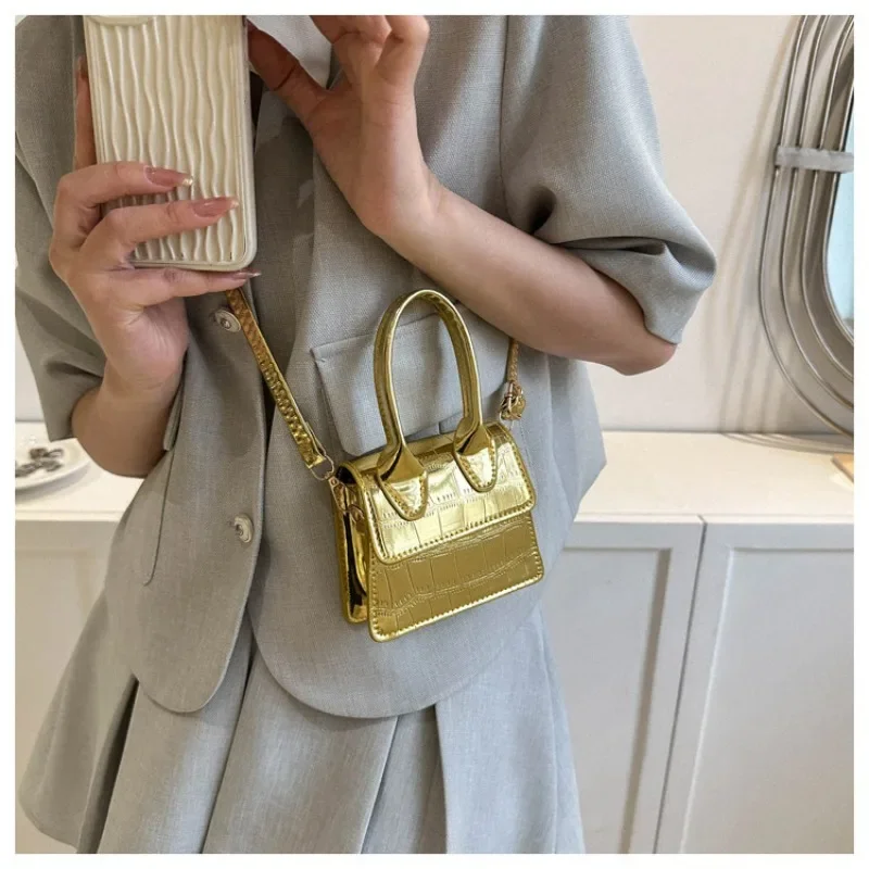 

Новинка 2024, маленькая сумка через плечо, летняя женская универсальная мини-сумка, сумка на плечо с блестящим камнем карамельных цветов