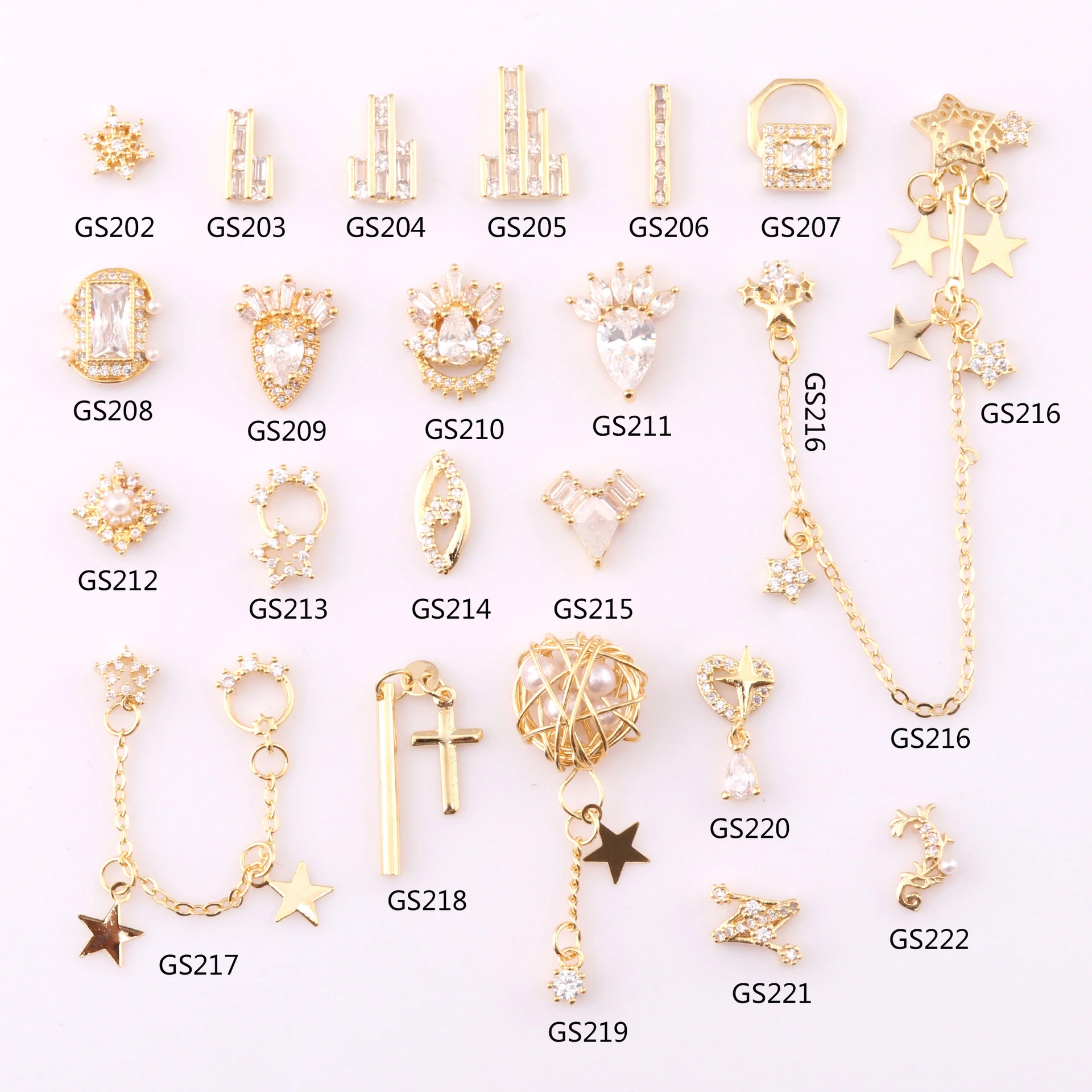 Highend Nail Art Zircon Metal Decorations Star Moon Long Chain Pendant