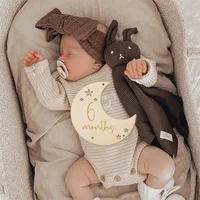 Baby Wooden Memorial Monthly Cards Moon Shape Monthly Newborn Engraved Age Photography Props Accessories Baby Birthing Gift 5