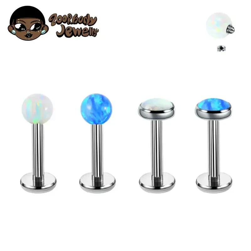 

G23 Titanium Opal Piercing 16G Internal Thread 3/4/5mm Labret Industrial Ear Tragus Piercing Nose Lip Implant Grade Body Jewelry