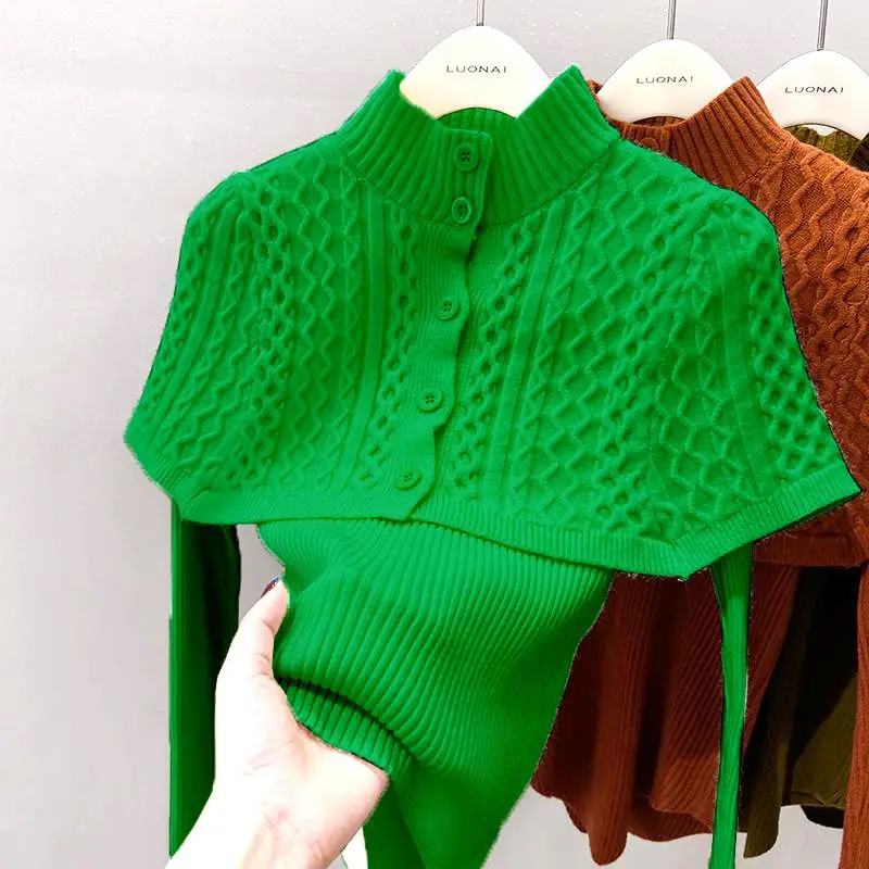 

Knitted Sweater Two-piece Set Spring and Autumn New French Court Style Warm Small Cape V-neck Long-sleeved Base Shirt