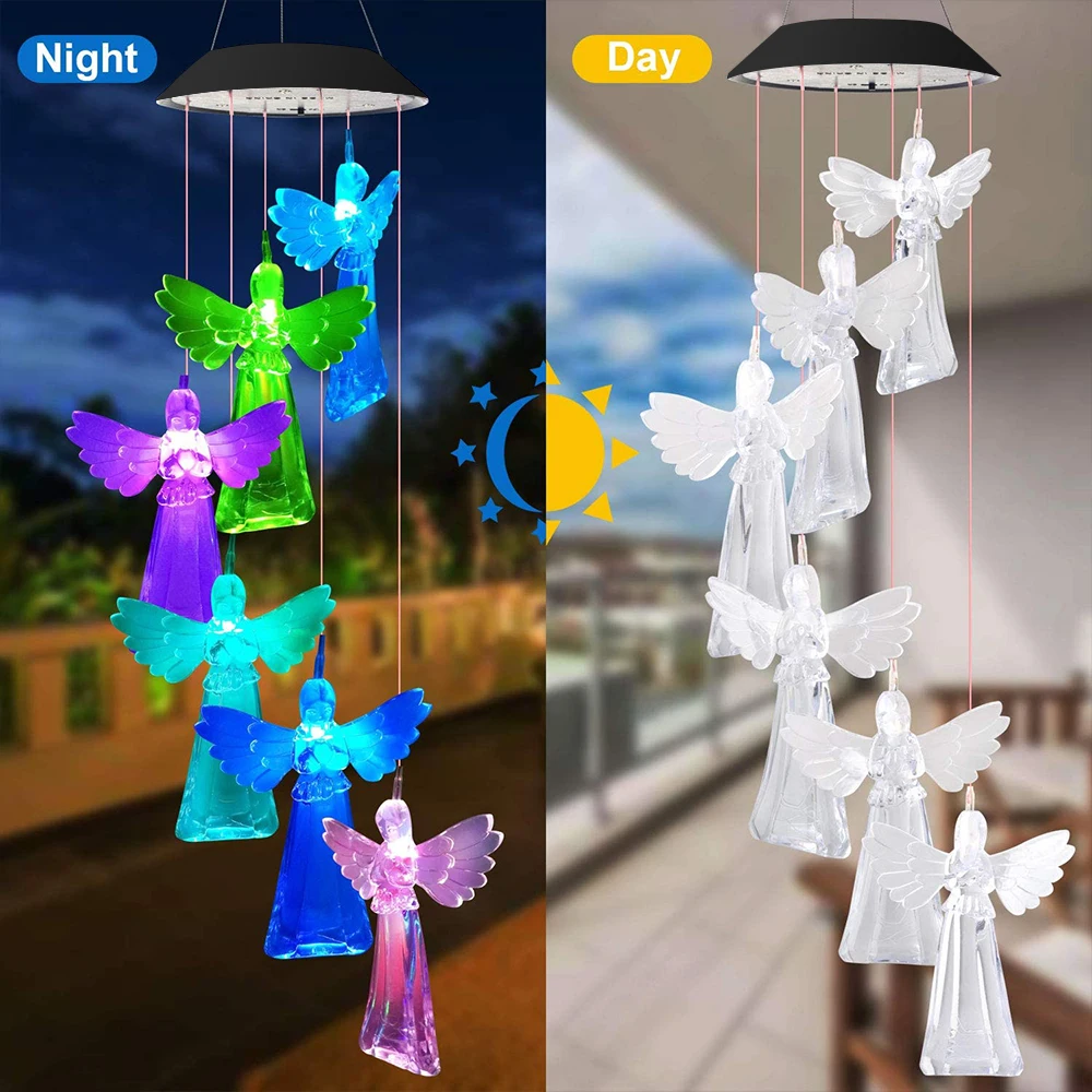 Color changing Solar Wind Chime Crystal Ball Hummingbird Wind Chime Lamp Waterproof Outdoor Use for Courtyard Garden Decoration outdoor solar spot lights Solar Lamps