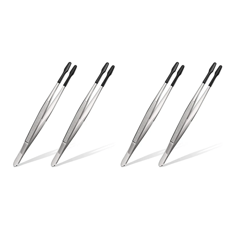 

4 Pieces Of Rubber Tip Tweezers PVC Silicone Precision Tweezers Laboratory Industrial Hobby Craft Tweezers Tool-Black