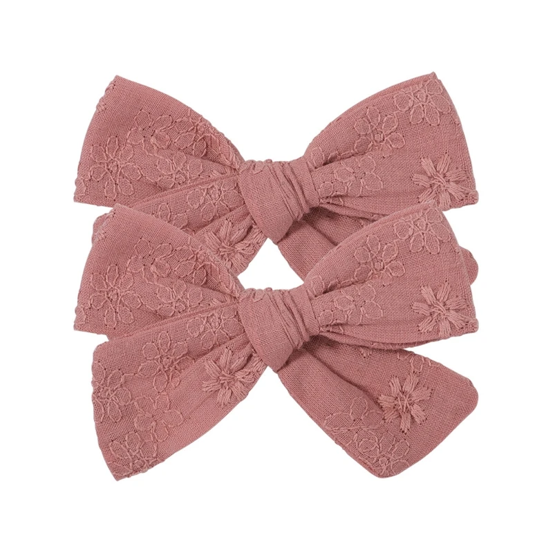 2Pcs 달콤한 꽃 자수 어린이를위한 솔리드 컬러 Bowknot 헤어 클립 소녀 악어 머리핀 공주 모자를 쓰고 있죠
