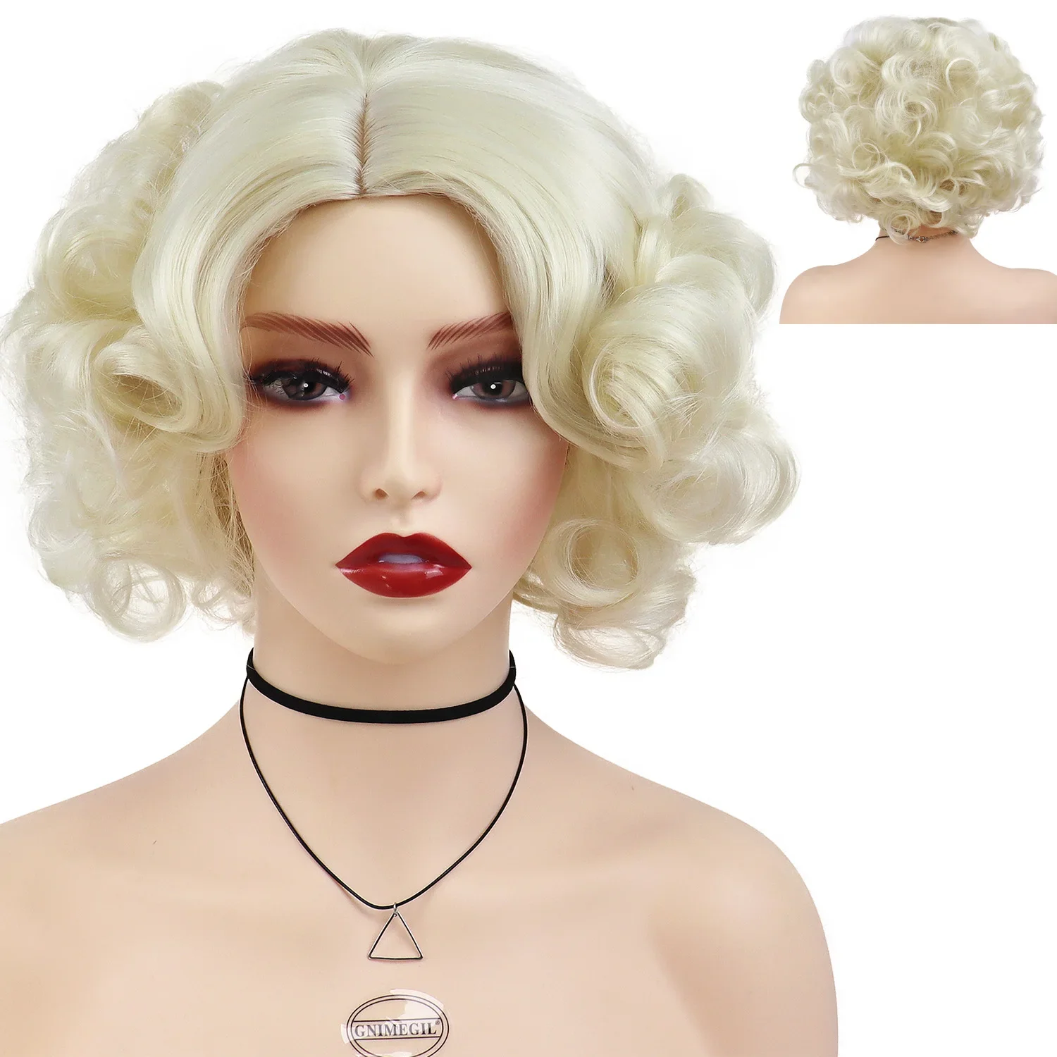 

GNIMEGIL Synthetic Short Curly Hair Blonde Wig Female 1950s Wigs 60s Cosplay Marilyn Monroe Wig Halloween Costume for Women
