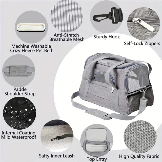 [Portable Cat Carrier] Large Portable Cat Carrier with Plush Mat | Breathable Travel Bag, Ventilated Mesh, Secure Straps for Car 4
