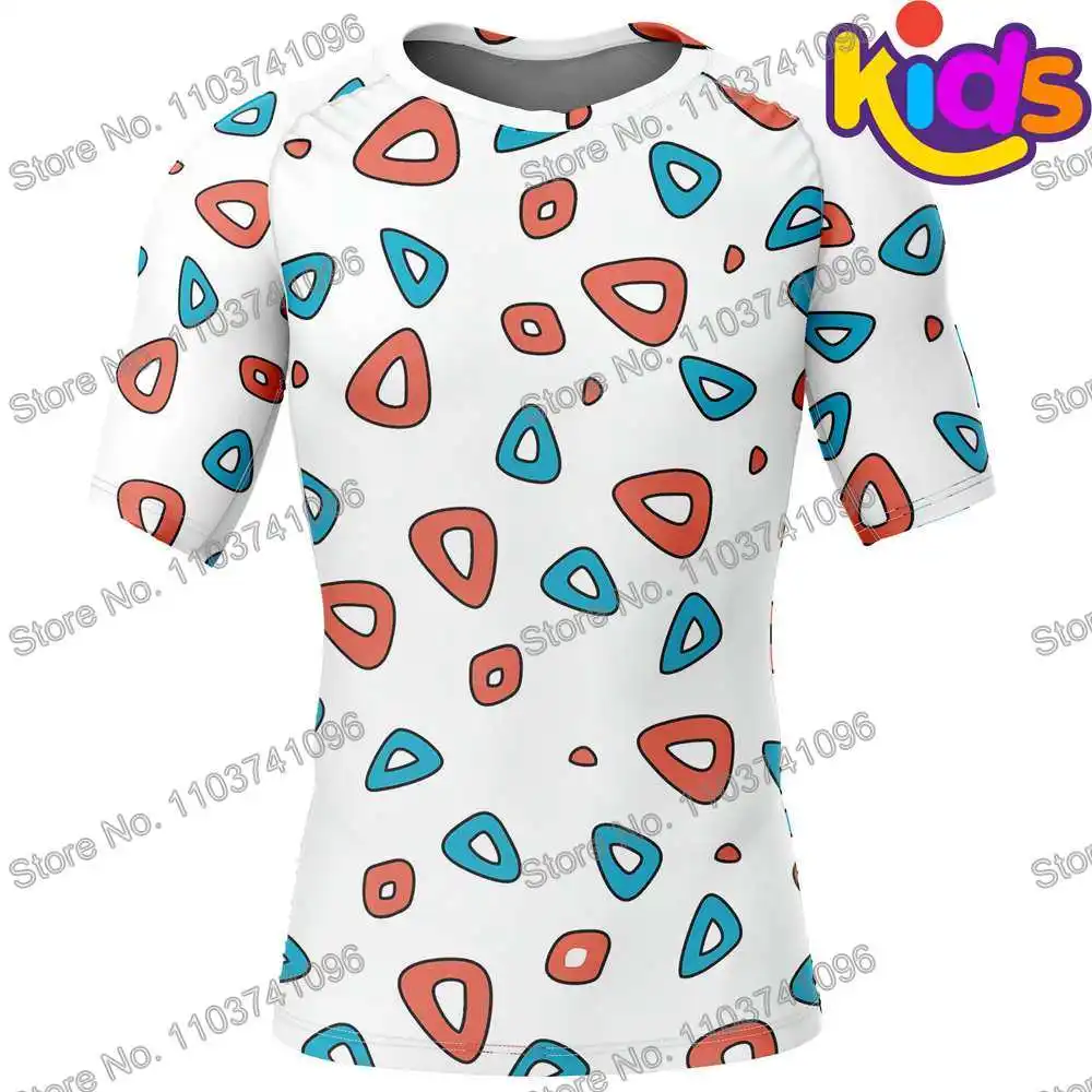 Kids Red Eyes Surf Clothing BJJ MMA Boys Rash Guard short sleeve diving T-Shirt tight swimwear summer beach floatsuit girls tops