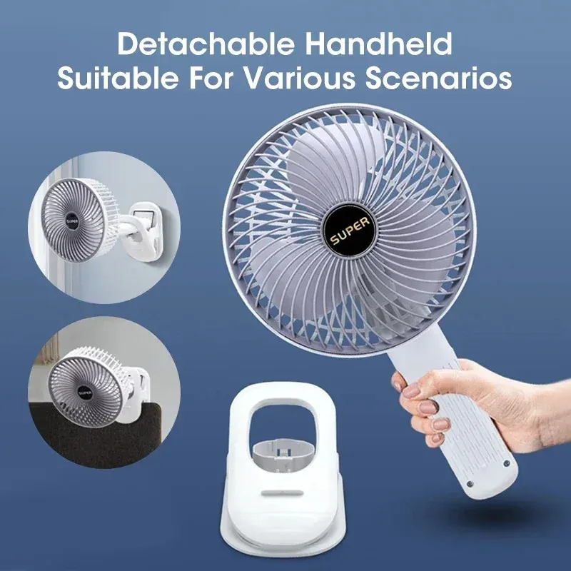 Multifunctional Portable Desktop Clip Fan Summer 1200mAh Cordless Handheld Fan 3 Speed Silent Personal Fan Ventilator Cooler