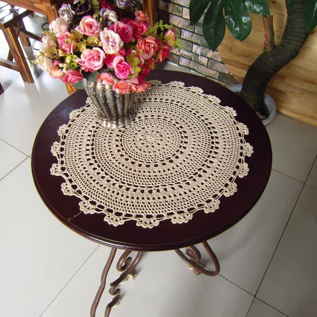 1pc Round Tablecloth Handmade Crochet Lace Cotton Placemat Vintage Hand Tablecloth Home Wedding Table Decoration 1