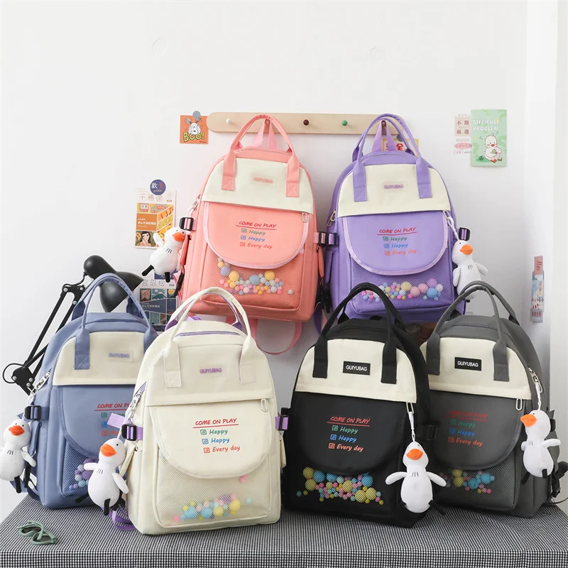 4 Sets/Pcs Woman Laptop Backpack Ribbons School Backpacks Cute Cat