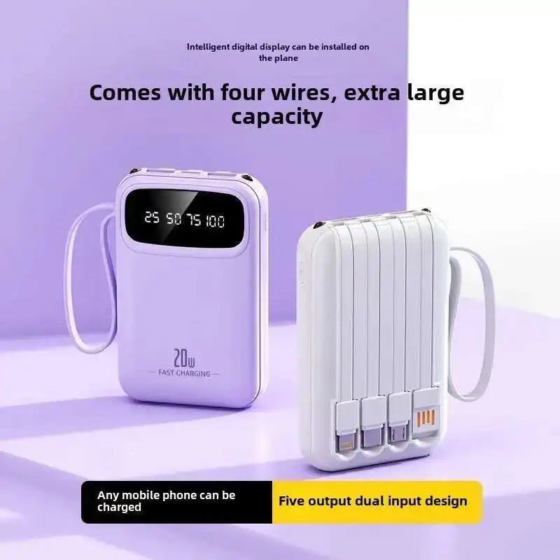 20000mAh 4 in1 Built-in Cable Power Bank, 22.5W Fast Charging Portable Charger, Ultra Slim External Battery for iPhone Samsung 5