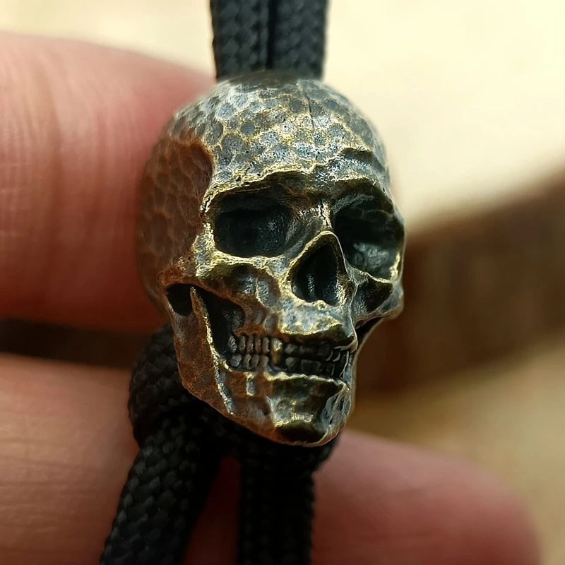 Hammer texture Skull Head Retro Brass EDC Paracord Beads Umbrella Rope Woven Lanyard Pendants Handmade DIY Bracelets Accessories
