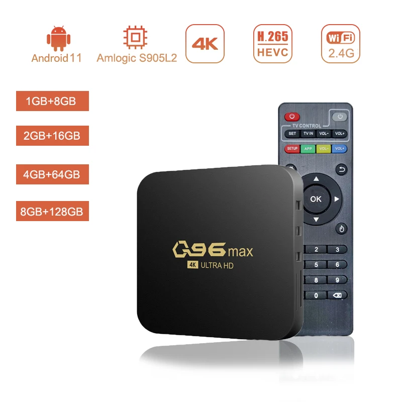Q96 Max Smart Tv Box Android 11 Amlogic S905L2 Quad Core 4K Full Hd Set Top Box Lettore Multimediale 2.4G Wifi H.265 Home Theater Tv