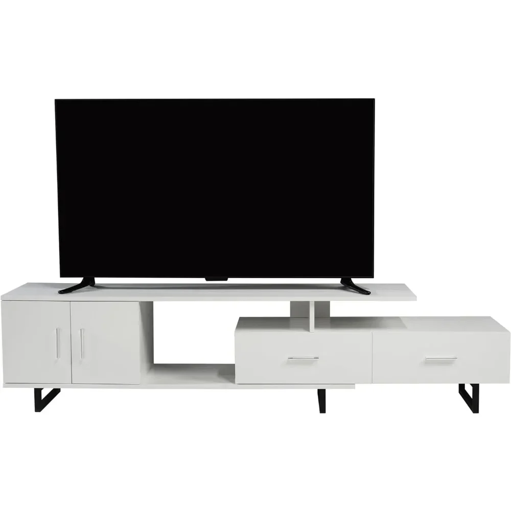 Modern 69" TV Stand with MDF Cabinet and Powder Coated Steel Legs for Living Room and Bedroom, White 4
