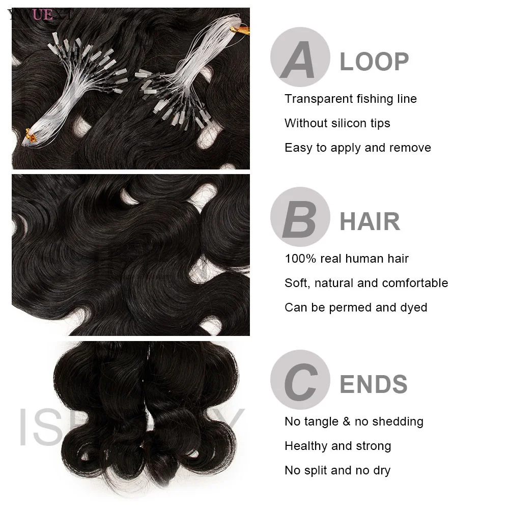 Body Wave Micro Loop Ring Human Hair Extensions 12-26 inches Brazilian Remy Micro Link Hair 50pcs For Black Women Fashion