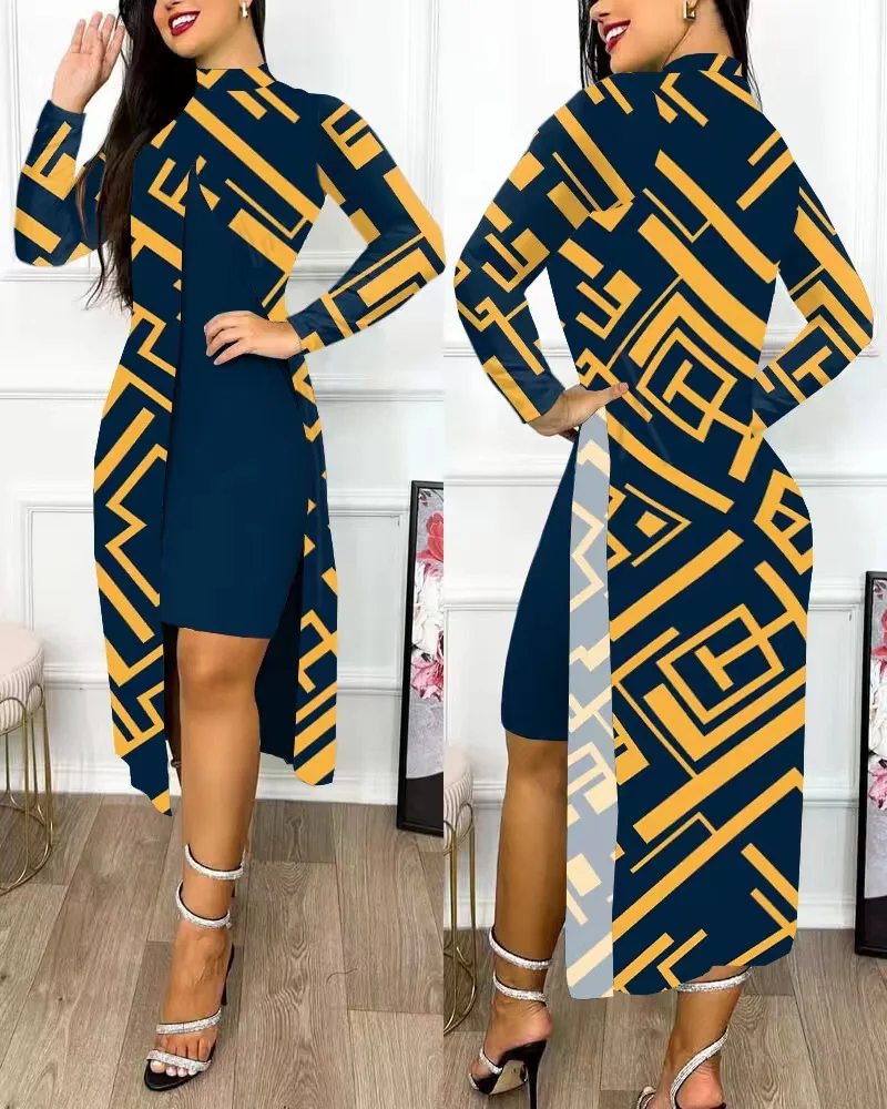 S369c820d6bb5433c8924820057deb8feQ Fashion Long Sleeve Office Bodycon Midi Dress Women, Autumn Bilayer Print Elegant Party Ladies Dresses For Women Mallzona