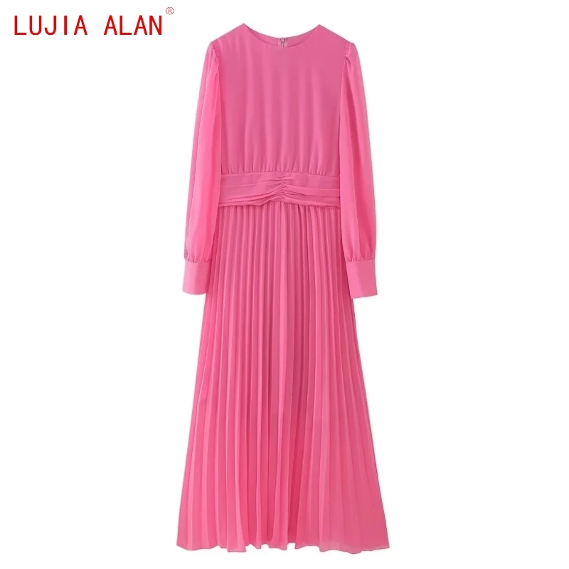 

Женское Плиссированное Платье-миди с длинным рукавом, в стиле пэчворк LUJIA ALAN WD3820