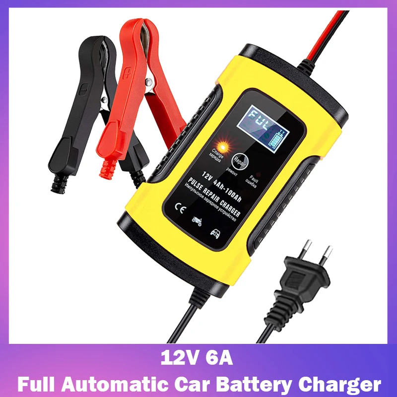 

12V 6A Full Automatic Car Battery Charger Power Pulse Repair Chargers LCD Display Wet Dry Lead Acid Battery Chargers Digital