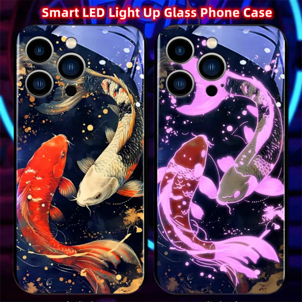 Fortune Golden Koi Fish Sound Control LED Flash Cases Leuchtende Glasabdeckung für Samsung S26 S25 S24 S23 S22 S21 S20 FE Plus Ultra – Detail 9