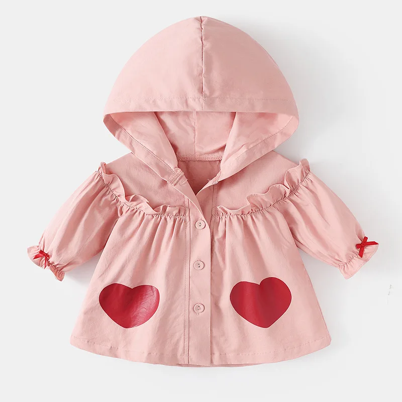 Ins Autumn Babys Girls Jacket 1-4Y Girls Cotton Velvet Warm Hooded Coat Love Printed Ruched Toddler Girl Princess Outerwear Coat