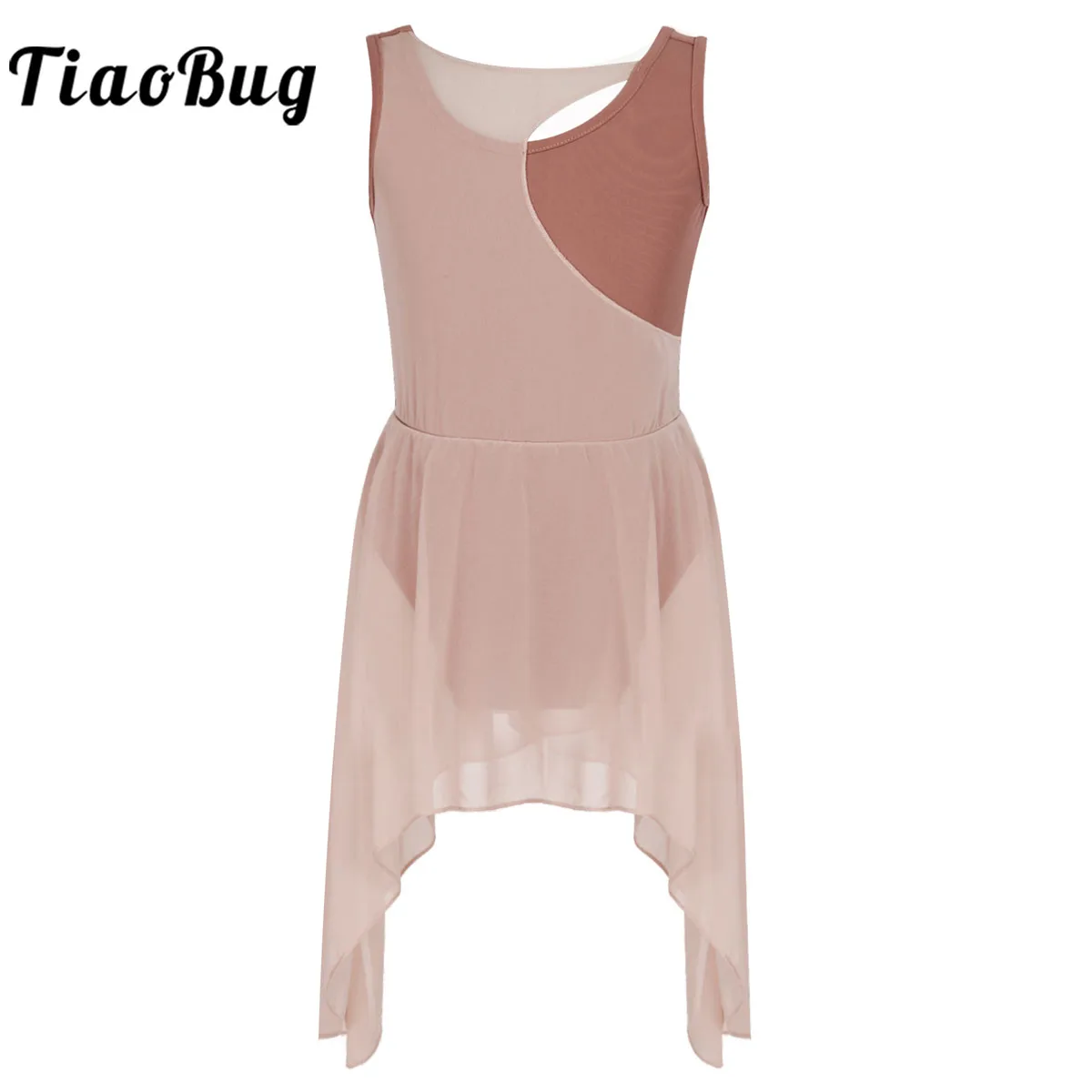 

Kids Girls Ballet Dance Dress Sleeveless Cutout Ballerina Leotard Tutu Color Block Lyrical Contemporary Dance Performance Dress