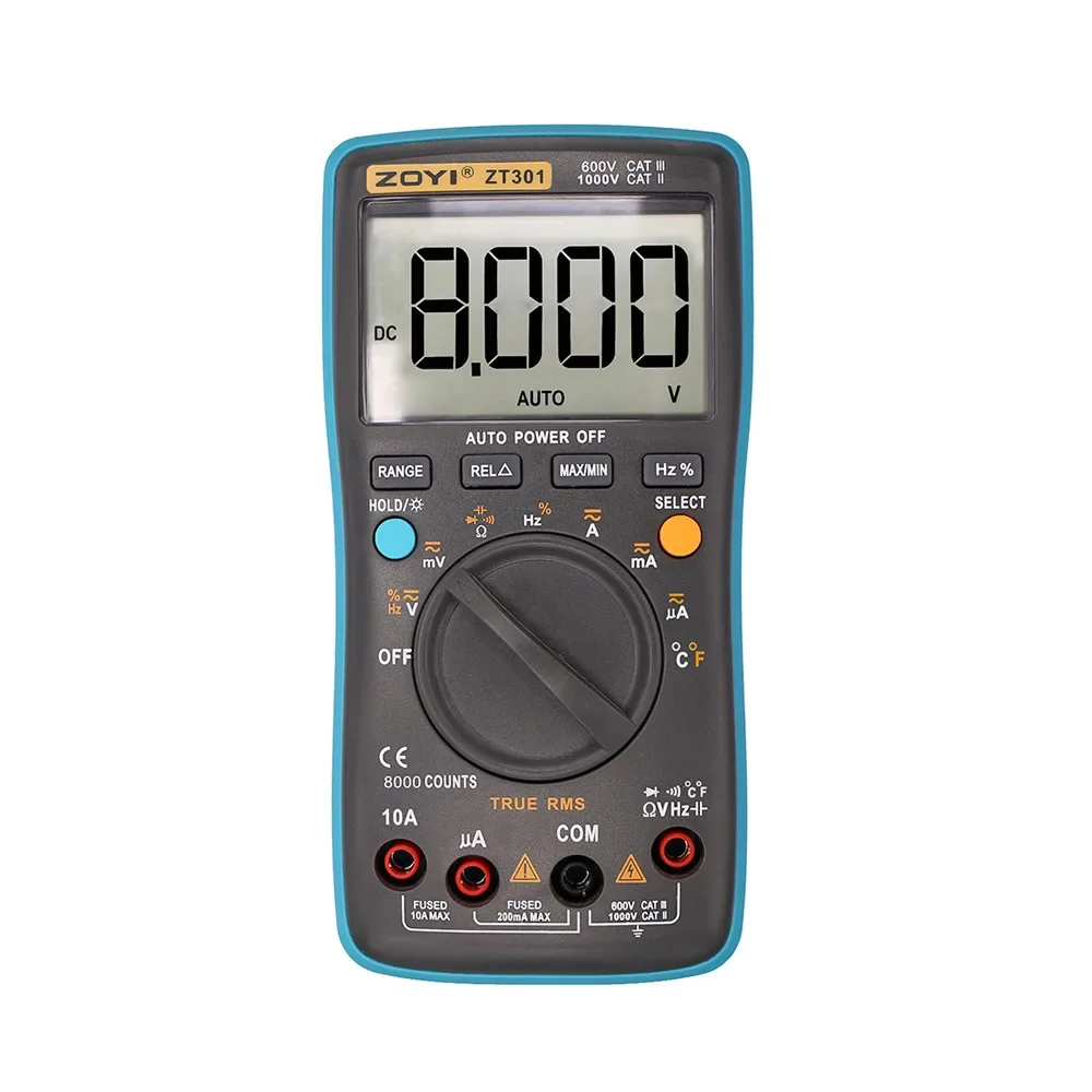 ZOYI ZT301 ZT302 ZT303 Digital Multimeter 8000 counts True-RMS Back light AC DC Voltage Ammeter Current Ohm Auto/Manual