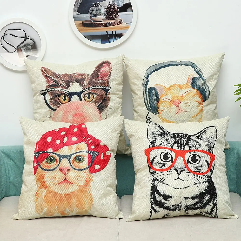 Cute Cat Cushion Cover Pet Animal Print Pillowcase Cover Home Decor Car Bed Pillow Cushion Cover