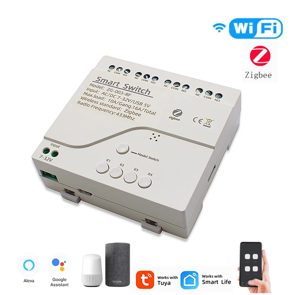 Zigbee 3.0 1ch 2ch Wifi Relay Module DC 12V 24V 7V-32V RF Smart Switch Work with Tuya Smart Life APP Self-locking Inching Mode 