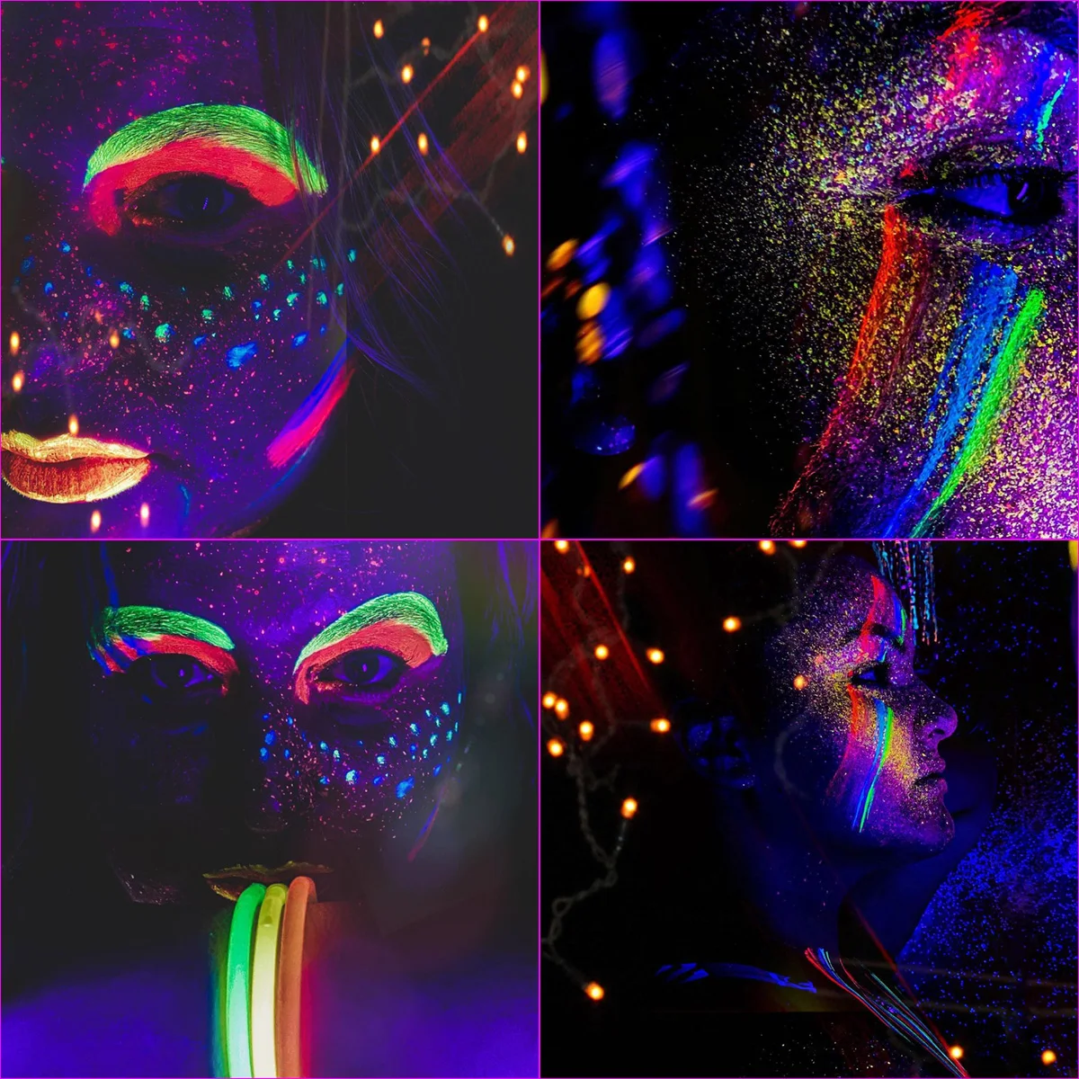 Bowitzki UV Body Paint 8 x 30ml Neon Face Paint Set 1 oz Black Light Glow Makeup Kit Fluorescent Face Paints for Music Festivals 3