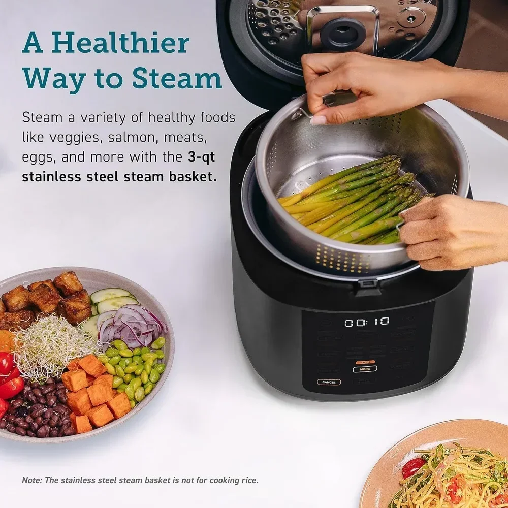 Electric rice cooker-with 18 functions, stainless steel steamer, fast cooking, heater, timer, 50 recipes, 1000W