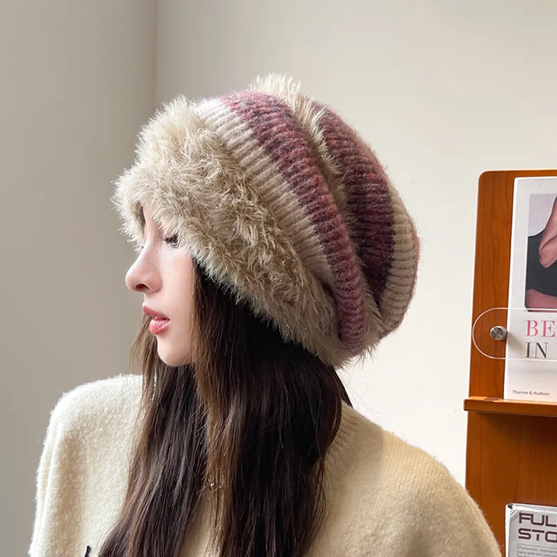 Autumn and winter fashion women's ear protection pile cap, cold cap, windproof and warm sleeve, knitted plush winter cap HatH275 4