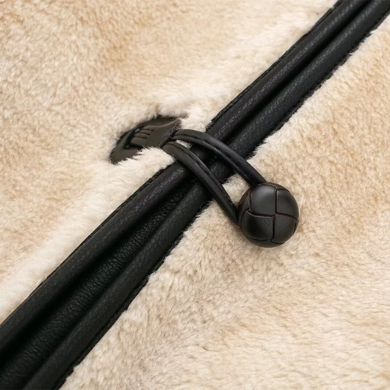 Vintage Lambs Wool Jacket For Women Loose Fleece O-neck Single Breasted Pockets Long Sleeve Fur Coat Autumn Winter Lady Outwear