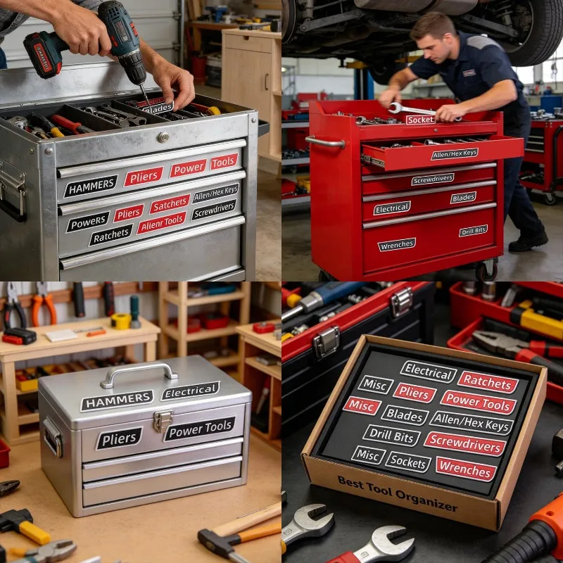 자석식 공구함 라벨 PLA 레드 블랙 자동차 서랍 정리 태그 재사용 가능 스티커 자동차 정비사 렌치 소켓 플라이어 캐비닛용