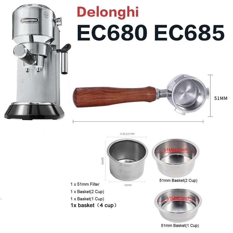 Portafiltro Senza Fondo Per Caffè 51Mm Per Delonghi Ec680 Ec685 Cestello Filtro Di Ricambio Accessorio Per Macchina Per Caffè Espresso Strumenti Per B