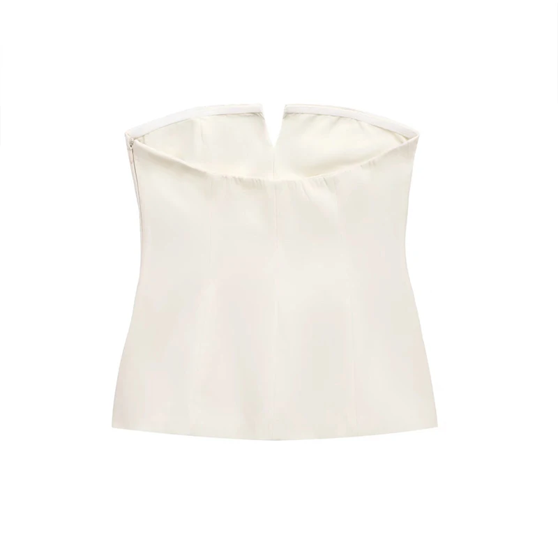 Elegante top corto con hombros descubiertos para mujer, liso, sin espalda, con cremallera, tipo tubo, para oficina, verano 2025