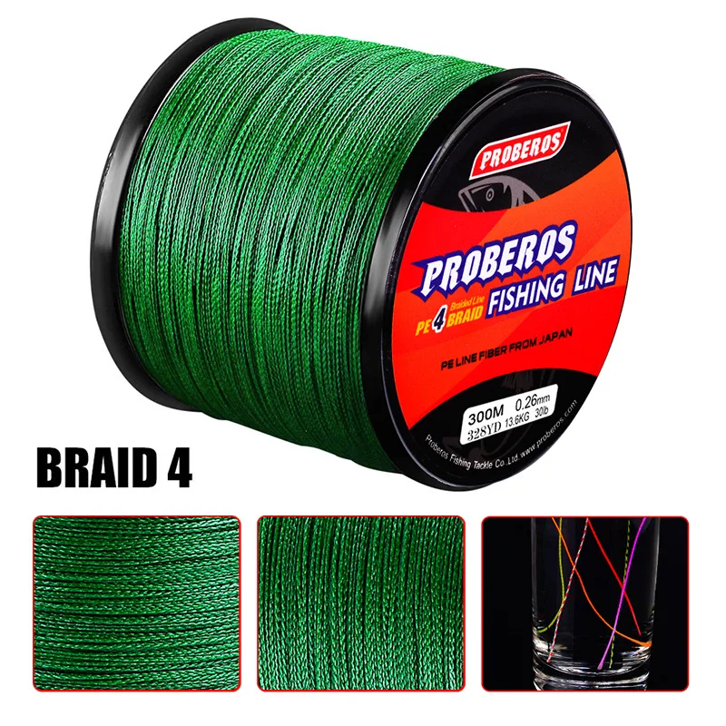 PROBEROS 300M Braided Fishing Line Green/Gray/Blue/Red/Yellow 4X Stand Braided  Line 6LB-100LB PE Weave Lines Fishing Accessories - AliExpress